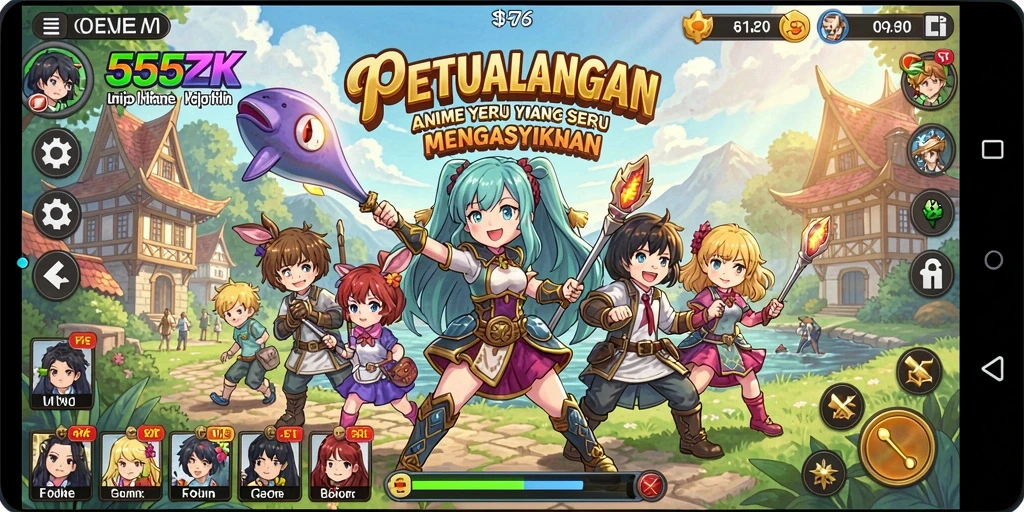Gameplay seru di 555ZK dengan karakter anime yang menarik.