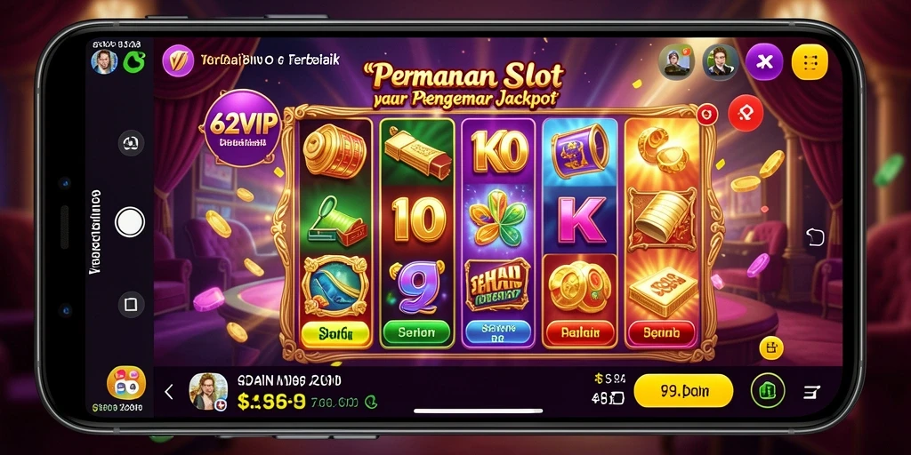 Screenshot menunjukkan gameplay menegangkan di aplikasi Slot 62VIP.