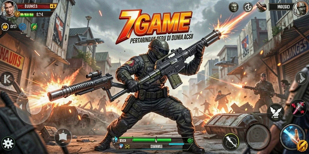 Tangkapan layar menunjukkan aksi intens dalam 7GAME.