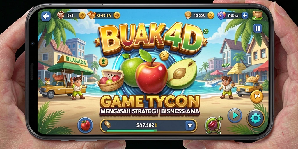Tampilan permainan menampilkan manajemen bisnis buah yang seru.