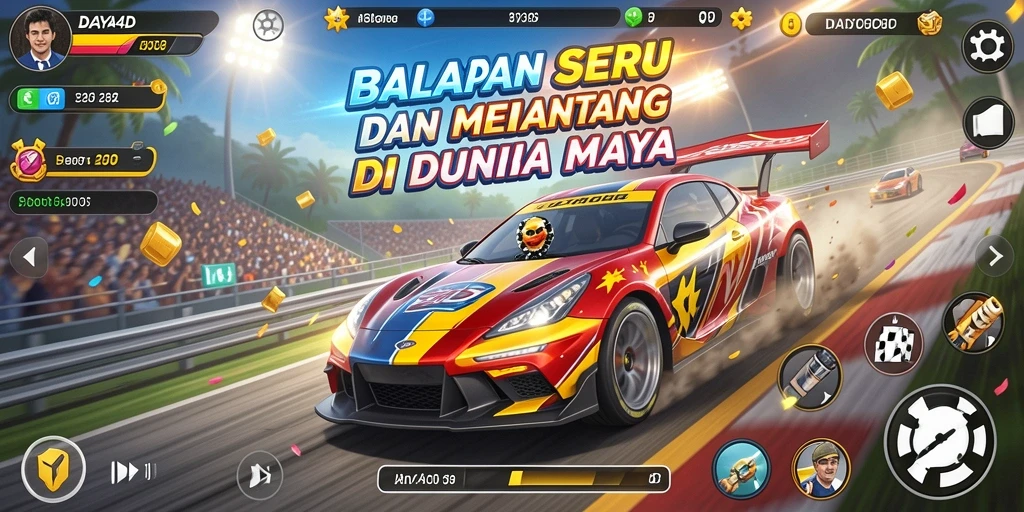 Screenshot gameplay DAYA4D menunjukkan aksi balapan yang mendebarkan.