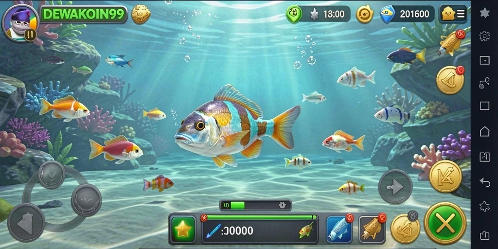 Gameplay seru DEWAKOIN99 saat menangkap ikan di laut.