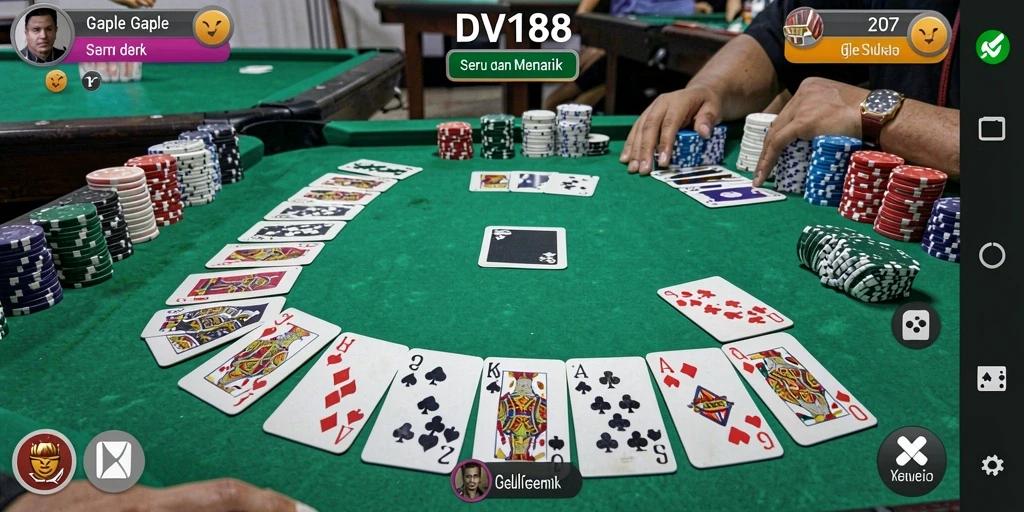 Screenshot gameplay DV188 dengan teman-teman bermain Gaple.