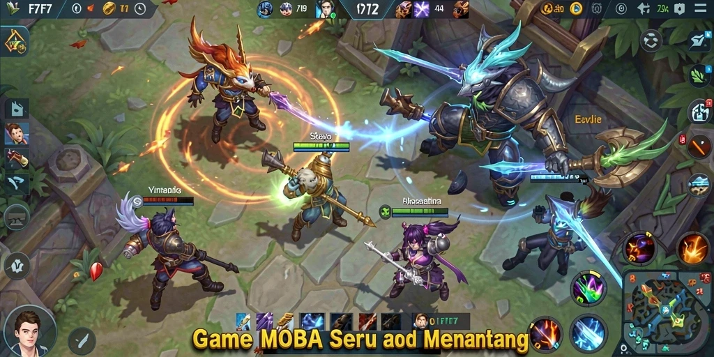 Screenshot gameplay F7F7 yang menunjukkan aksi spektakuler di arena.