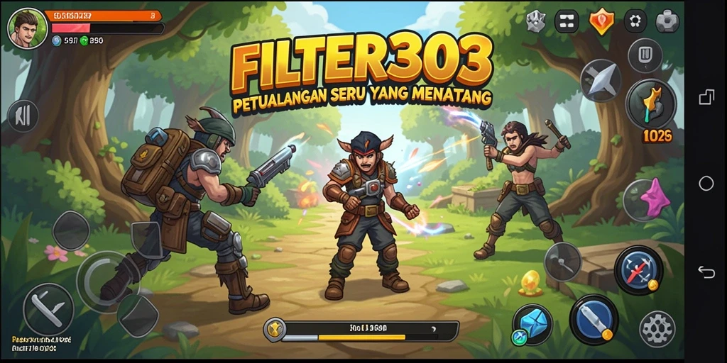 Tampilan gameplay FILTER303 menampilkan aksi petualangan yang mendebarkan.