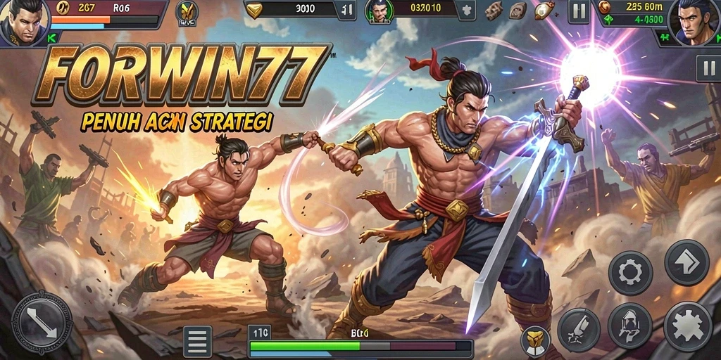 Tampilan gameplay seru dari FORWIN77 dalam aksi pertarungan langsung.