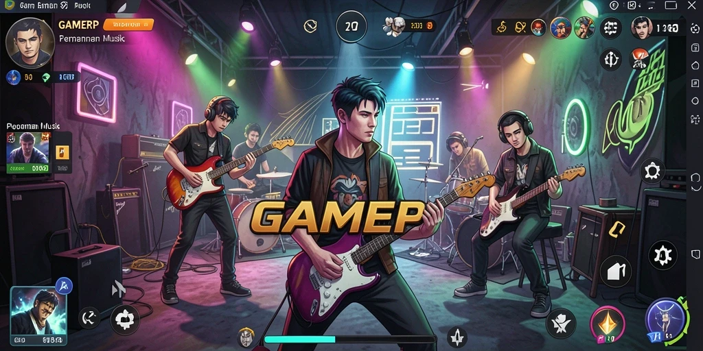 Tampilan gameplay GAMERP dengan grafik yang menarik dan interaksi musik.