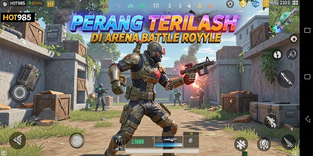 Tampilan gameplay HOT985 dalam pertempuran Battle Royale yang mendebarkan.
