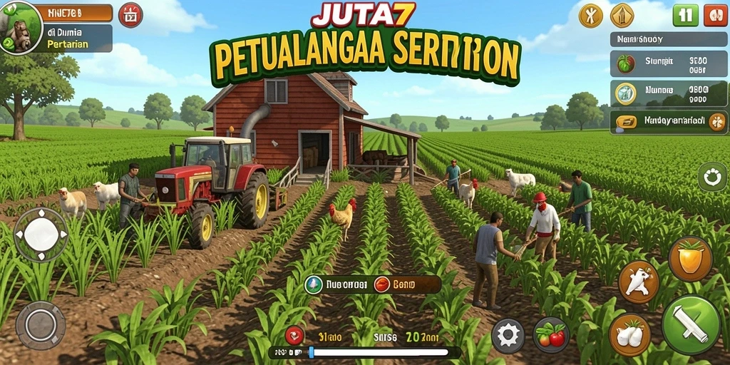 Tangkapan layar menunjukkan gameplay bertani yang menarik di JUTA7.