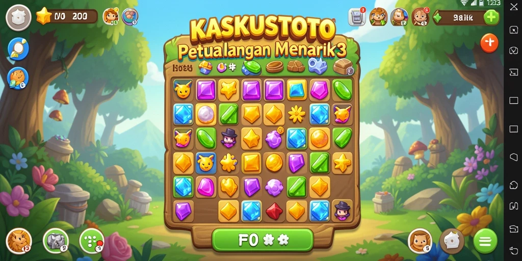 Screenshot gameplay KASKUSTOTO menunjukkan aksi mencocokkan elemen Match-3 yang seru.