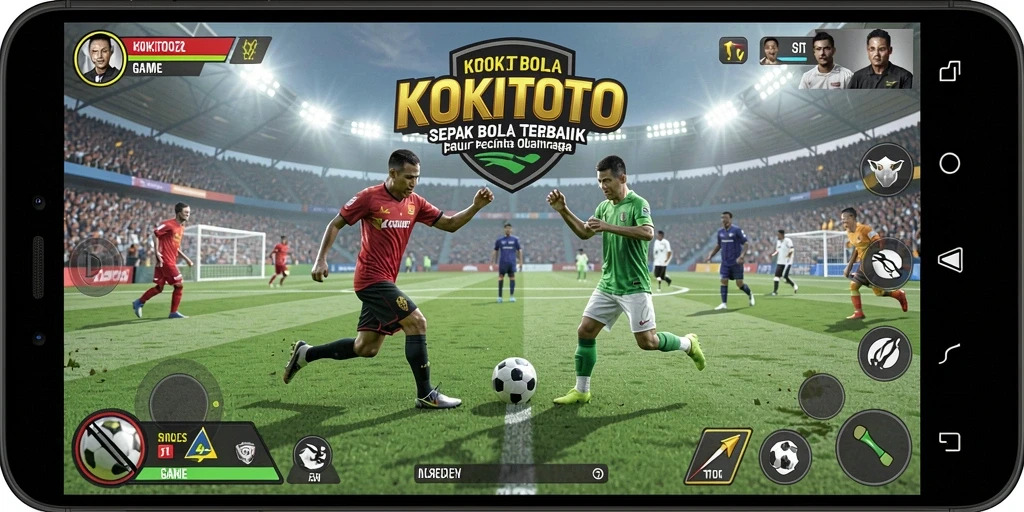 Screenshot KOKITOTO menampilkan aksi pertandingan sepak bola yang mendebarkan.