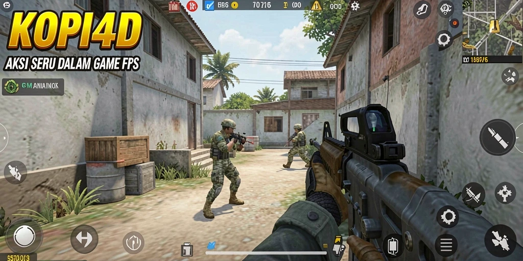 Tampilan gameplay KOPI4D yang penuh aksi dalam pertempuran FPS.