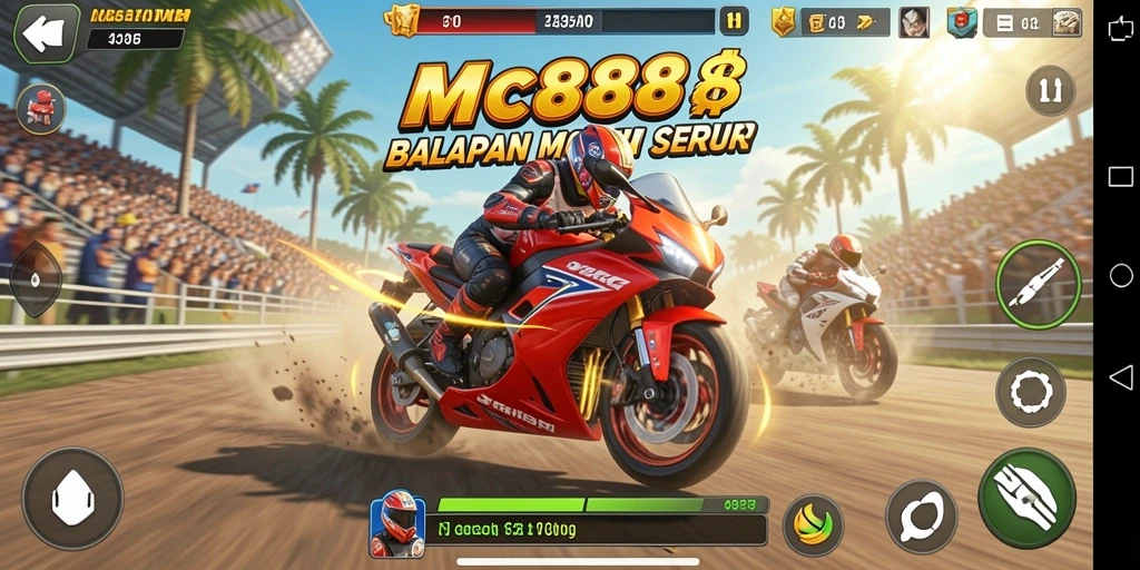 Tampilkan gameplay balapan motor yang mendebarkan dan mendetail.