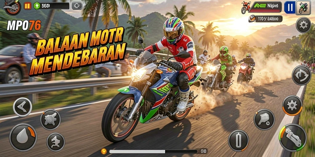 Gameplay seru dan menegangkan dalam MPO76 balapan motor.