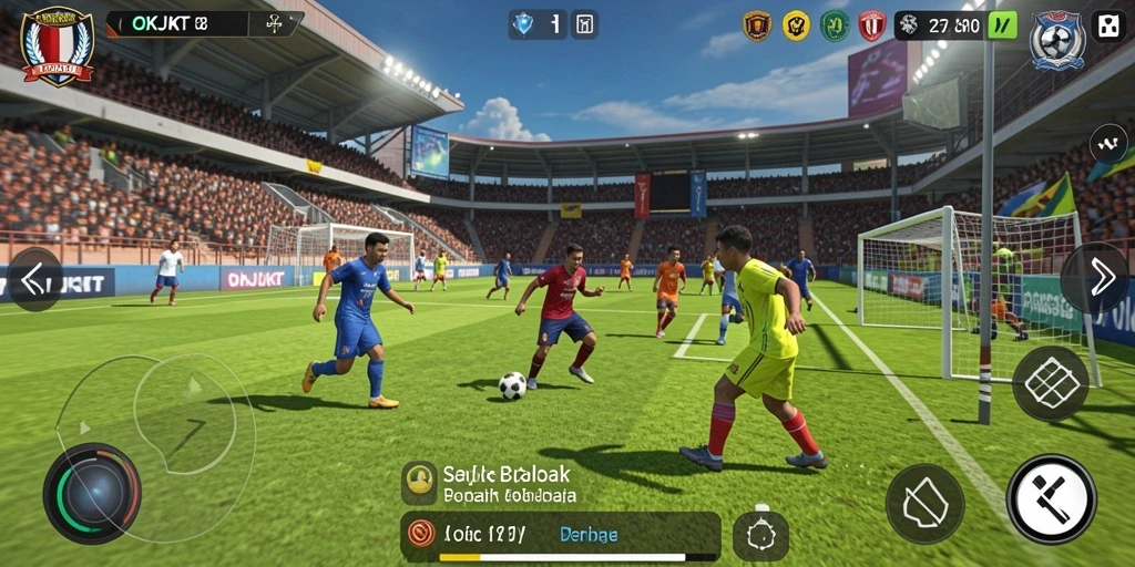 Tampilan gameplay seru dalam game sepak bola OKJKT.