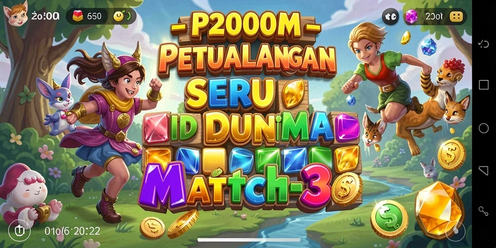 Tampilan gameplay P200M dengan puzzle Match-3 yang seru dan menyenangkan.