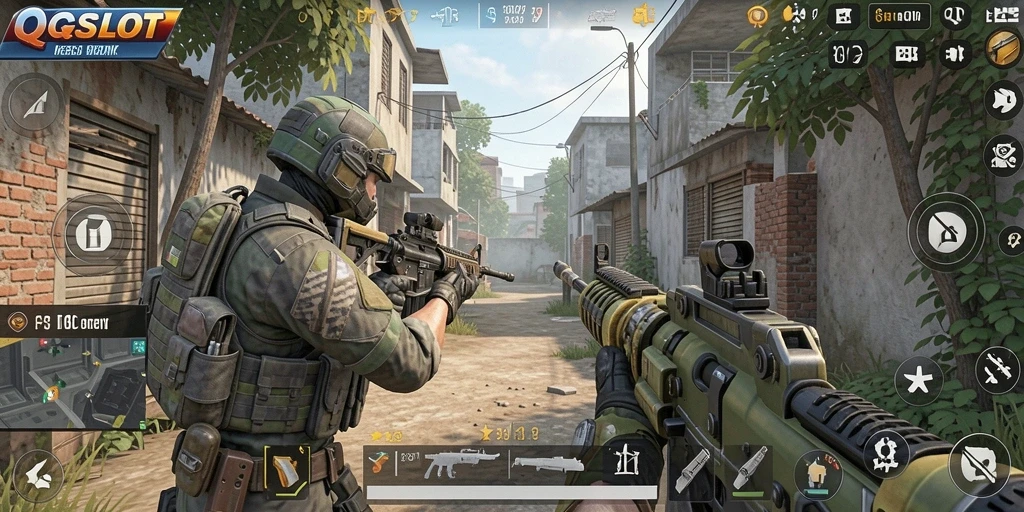 Tangkapan layar menunjukkan aksi seru dalam gameplay FPS QQSLOT.