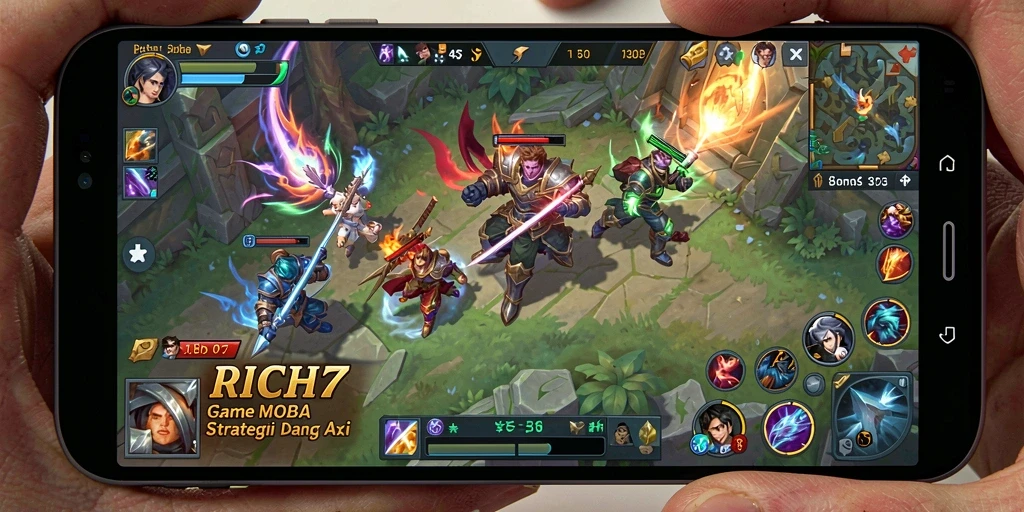 Tangkapan layar gameplay RICH7, menunjukkan pertempuran tim yang intens.