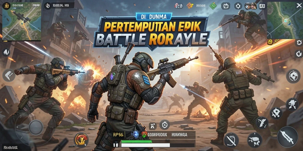 Screenshot gameplay RP66 menunjukkan aksi mendebarkan dalam pertempuran Battle Royale.