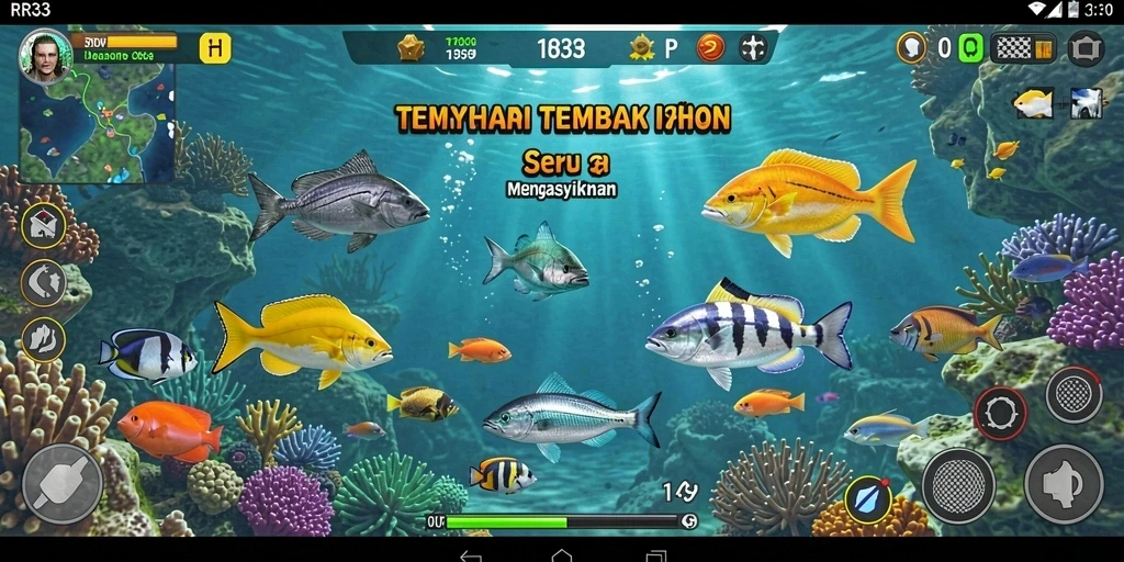 Screenshot gameplay RR33 menampilkan aksi seru menembak ikan.