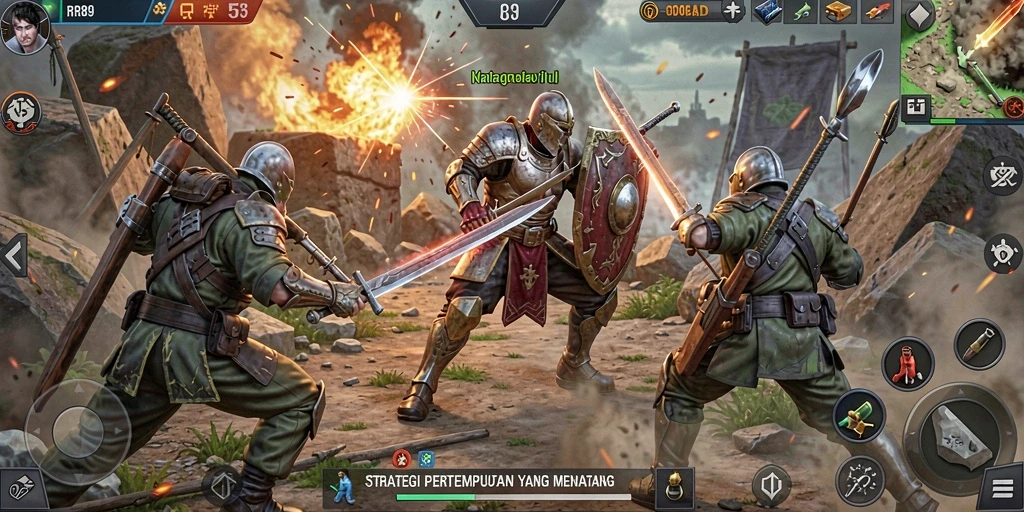Tampilan gameplay menegangkan dengan strategi pertempuran yang cerdas.