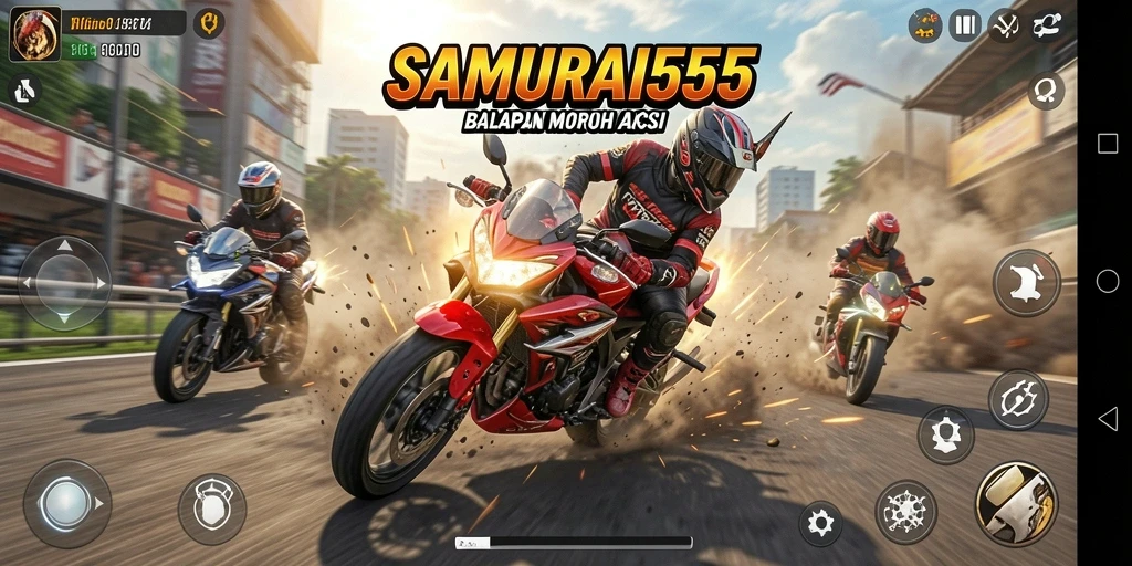 Gameplay seru SAMURAI555 saat balapan motor.