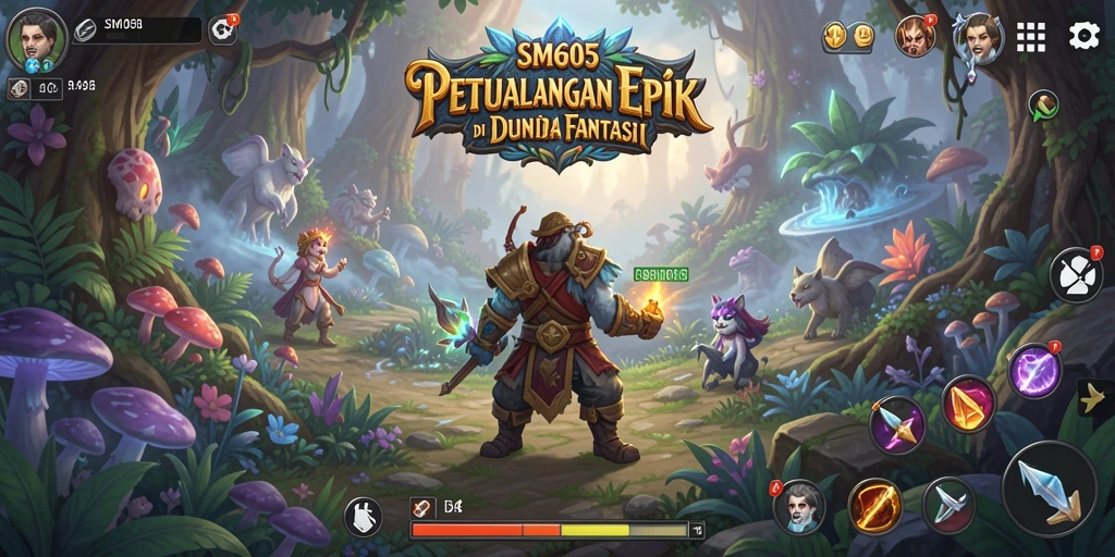 Tampilan gameplay SM605 dengan pertarungan epic dan karakter menarik.